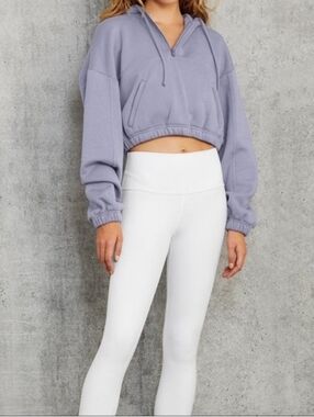 Alo Yoga XS Gray Half Zip Hooded Fleece Sweatshirt Women Cotton Blend